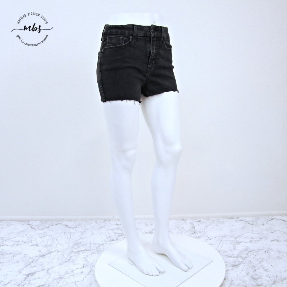 7 For All Mankind Tummyless High Rise Jean Shorts Raw Hems Black Women 8‎